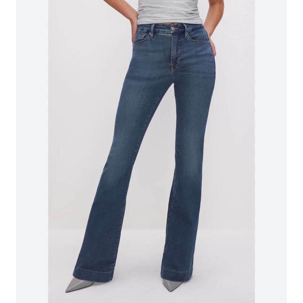 Good American Good Legs Flare Jeans Black Sz 2 High Rise 32” Inseam